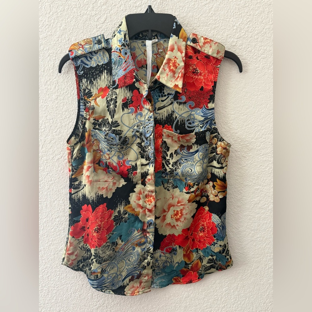 Reformed Multicolor Floral Sleeveless Shirt Sz S
